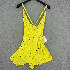 Free People electric yellow combo floral jumper women’s 4 shorts & wrap shirt
